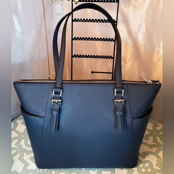 Michael Kors Navy Saffiano Leather Tote Bag - Picture 2 of 11